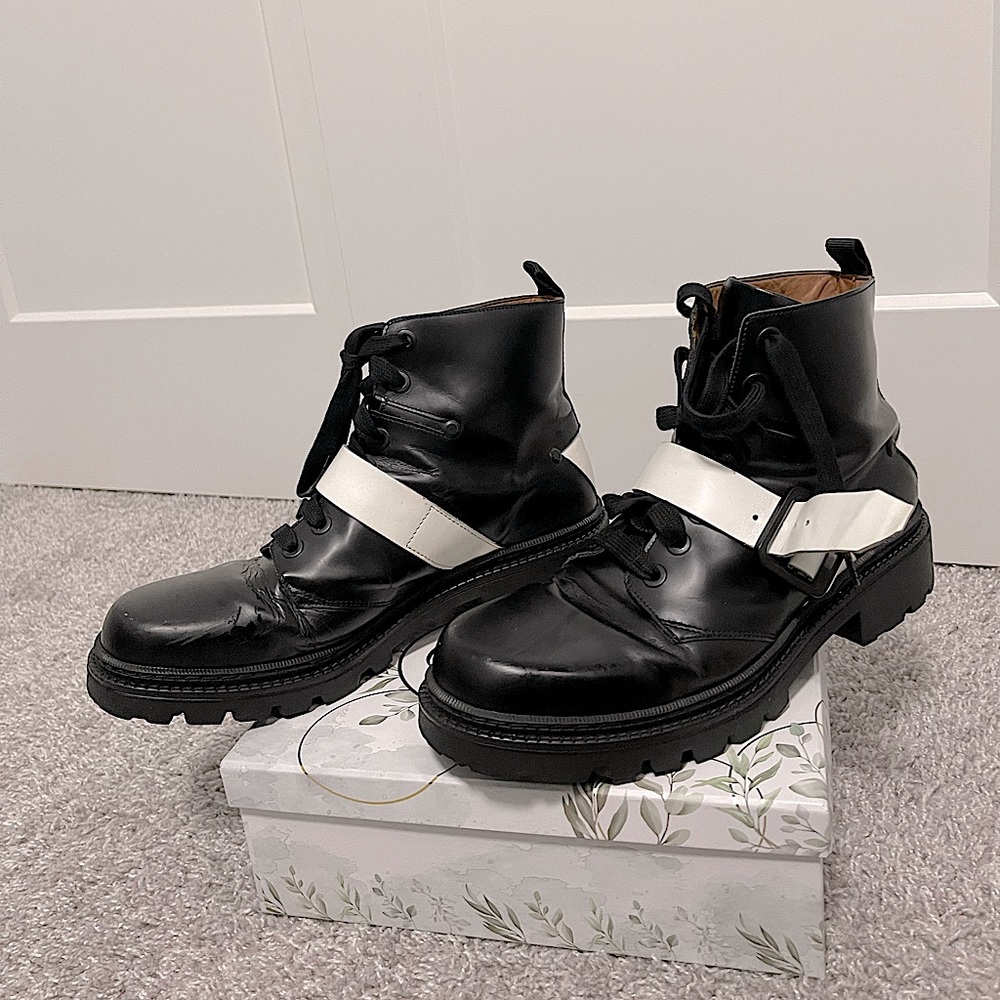 KENZO black leather lace-up boots
